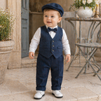 Costume Bébé Garçon avec Bretelles, Gilet et Béret – Tenue de Cérémonie