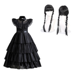 Déguisement Cosplay Enfant Mercredi Addams Bambino – Perruque et Robe