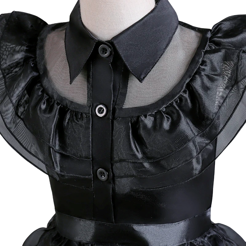 Déguisement Cosplay Enfant Mercredi Addams Bambino – Perruque et Robe