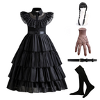 Déguisement Cosplay Enfant Mercredi Addams Bambino – Perruque et Robe
