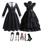 Déguisement Cosplay Enfant Mercredi Addams Bambino – Perruque et Robe