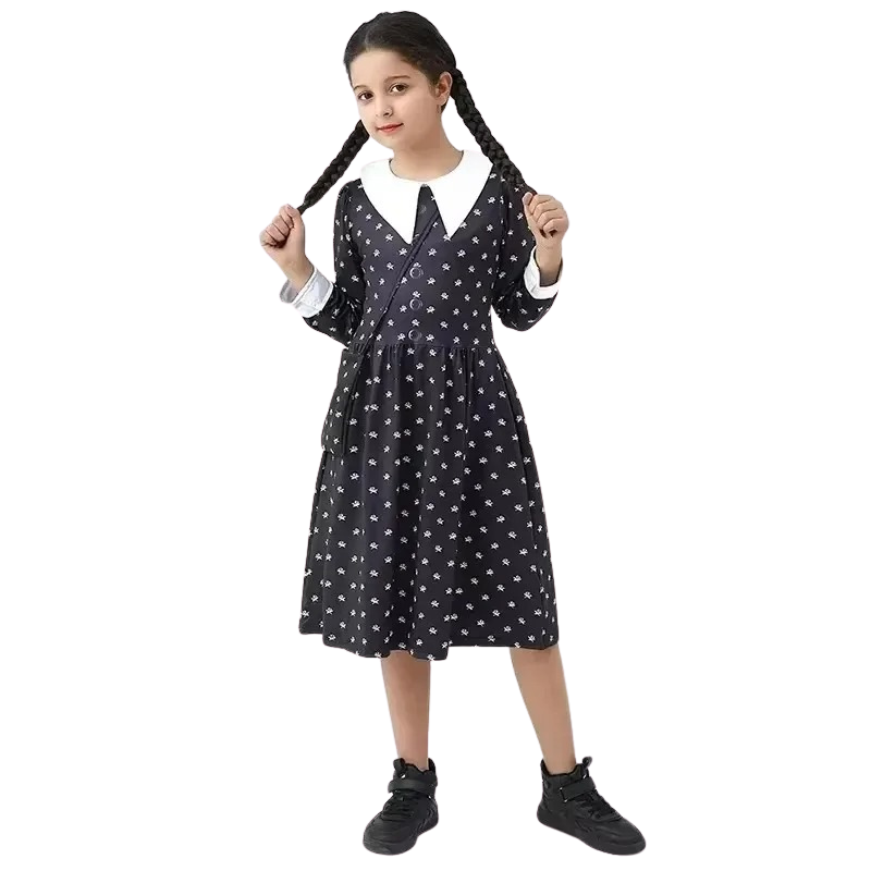 Déguisement Cosplay Enfant Mercredi Addams Bambino – Perruque et Robe