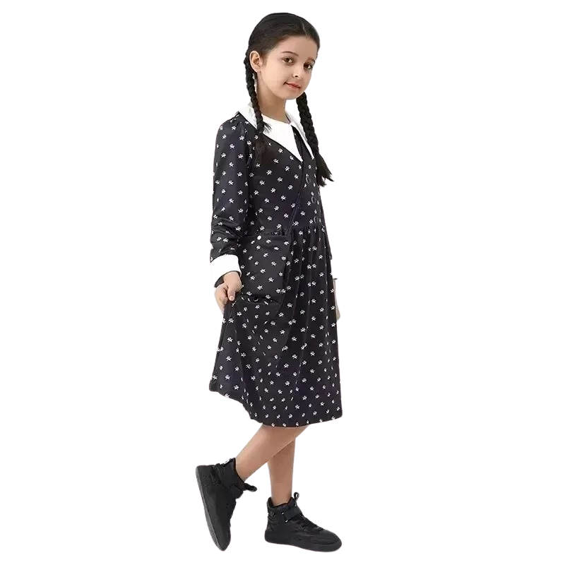 Déguisement Cosplay Enfant Mercredi Addams Bambino – Perruque et Robe