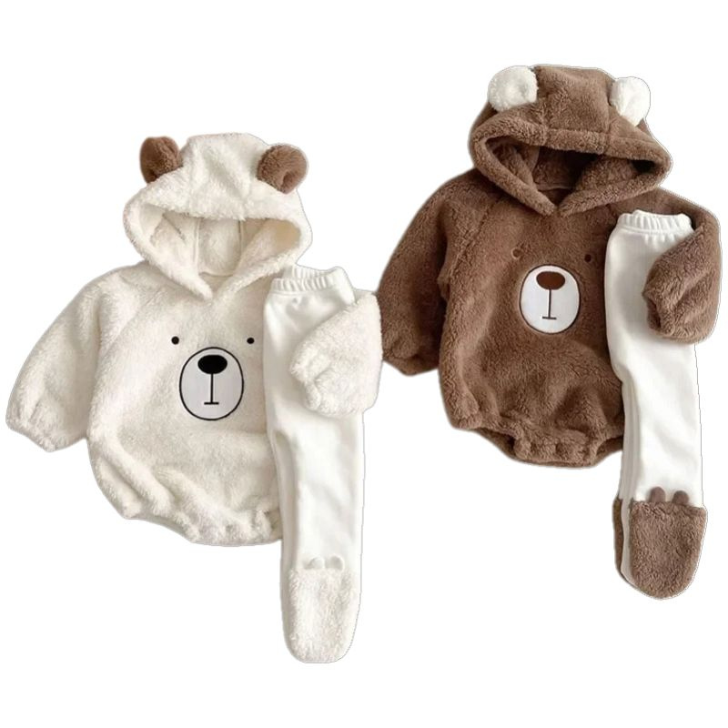 Ensemble Bébé Body à Capuche et Pantalon Ourson