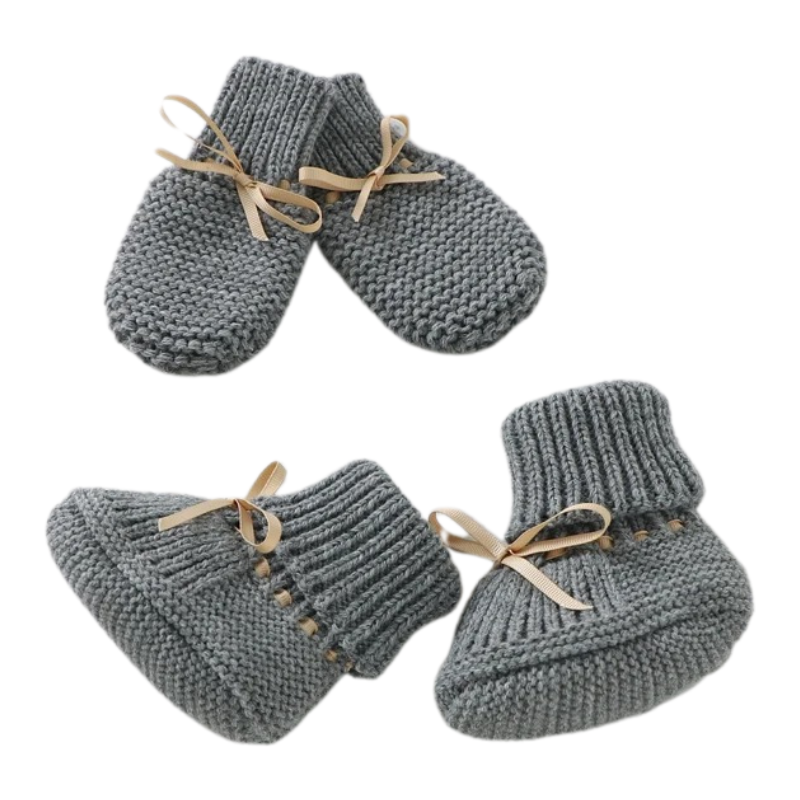 Ensemble Chaussons et Moufles en Maille Artisanale pour Bébé
