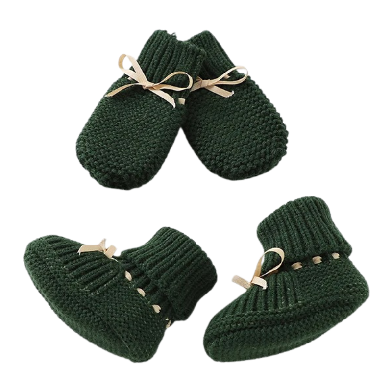 Ensemble Chaussons et Moufles en Maille Artisanale pour Bébé