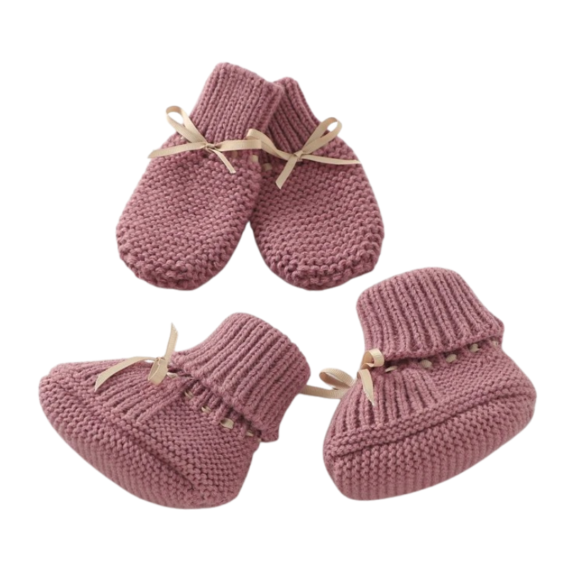 Ensemble Chaussons et Moufles en Maille Artisanale pour Bébé