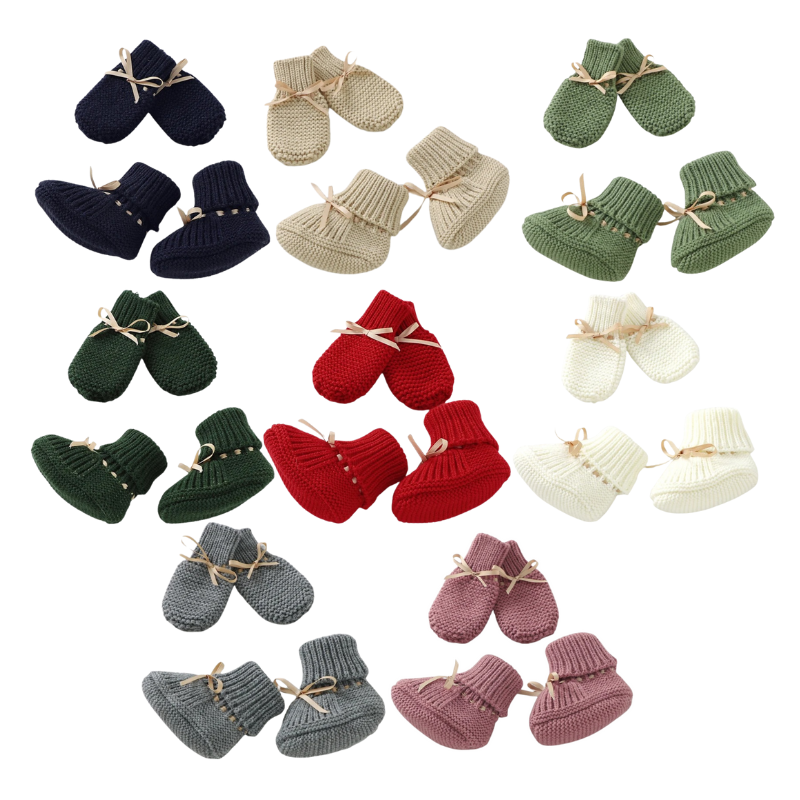 Ensemble Chaussons et Moufles en Maille Artisanale pour Bébé