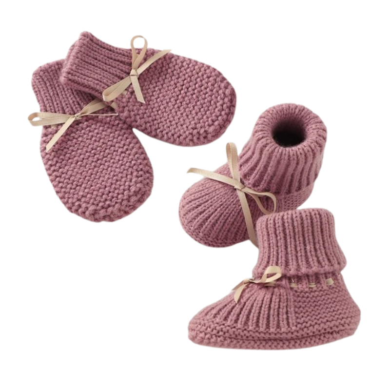 Ensemble Chaussons et Moufles en Maille Artisanale pour Bébé