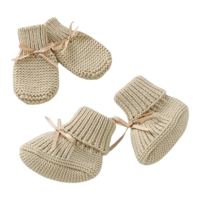 Ensemble Chaussons et Moufles en Maille Artisanale pour Bébé