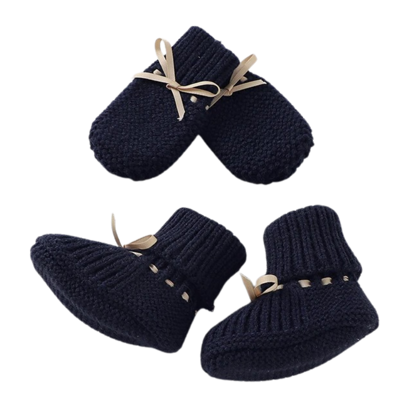 Ensemble Chaussons et Moufles en Maille Artisanale pour Bébé