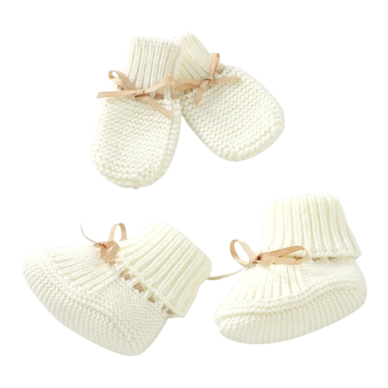 Ensemble Chaussons et Moufles en Maille Artisanale pour Bébé