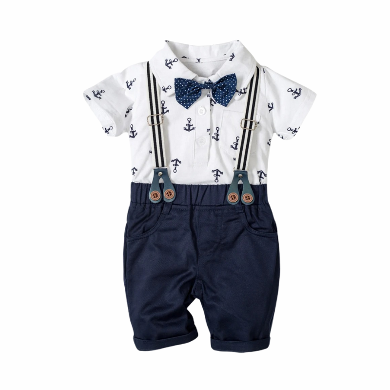 Ensemble Costume Bébé Garçon avec Bretelles, Nœud Papillon et Béret