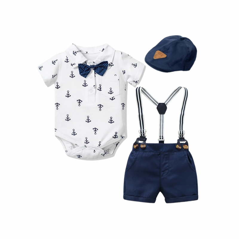 Ensemble Costume Bébé Garçon avec Bretelles, Nœud Papillon et Béret