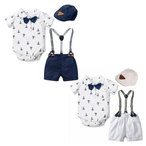 Ensemble Costume Bébé Garçon avec Bretelles, Nœud Papillon et Béret