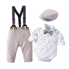 Ensemble Costume Bébé Garçon avec Pantalon à Bretelles, Body Chemise et Béret – Tenue de Cérémonie