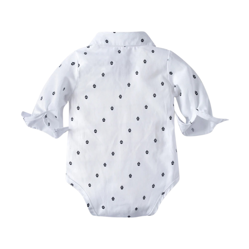 Ensemble Costume Bébé Garçon avec Pantalon à Bretelles, Body Chemise et Béret – Tenue de Cérémonie