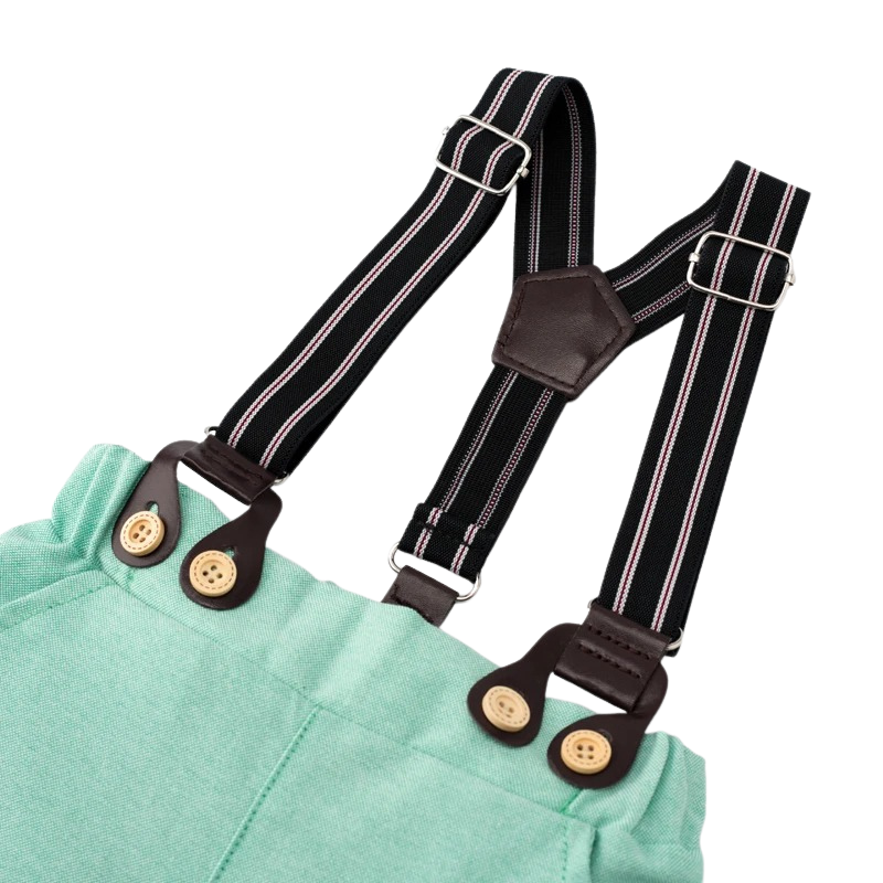 Ensemble Costume Bébé Garçon avec Pantalon à Bretelles, Body Chemise et Béret – Tenue de Cérémonie