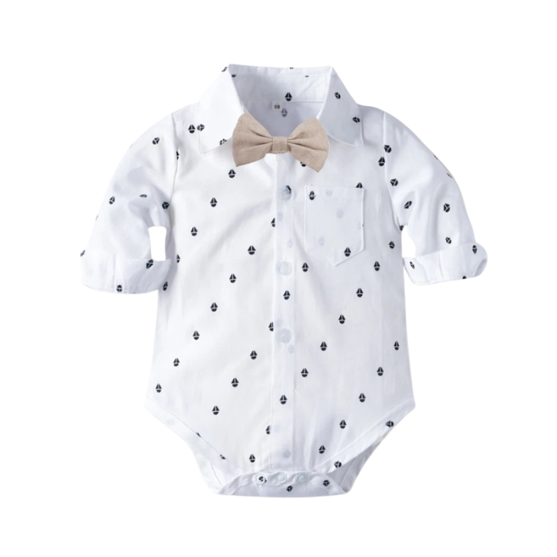 Ensemble Costume Bébé Garçon avec Pantalon à Bretelles, Body Chemise et Béret – Tenue de Cérémonie