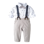 Ensemble Costume Bébé Garçon avec Pantalon à Bretelles, Body Chemise et Béret – Tenue de Cérémonie