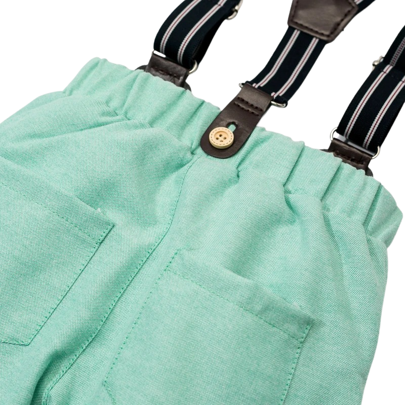 Ensemble Costume Bébé Garçon avec Pantalon à Bretelles, Body Chemise et Béret – Tenue de Cérémonie