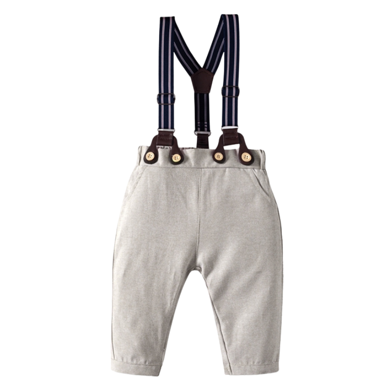 Ensemble Costume Bébé Garçon avec Pantalon à Bretelles, Body Chemise et Béret – Tenue de Cérémonie