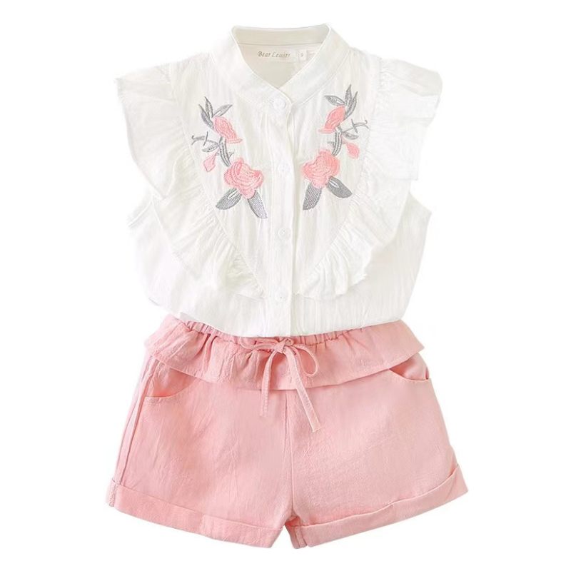 Ensemble Fille Brodé – Style Charmant pour les Filles de 3 à 7 Ans