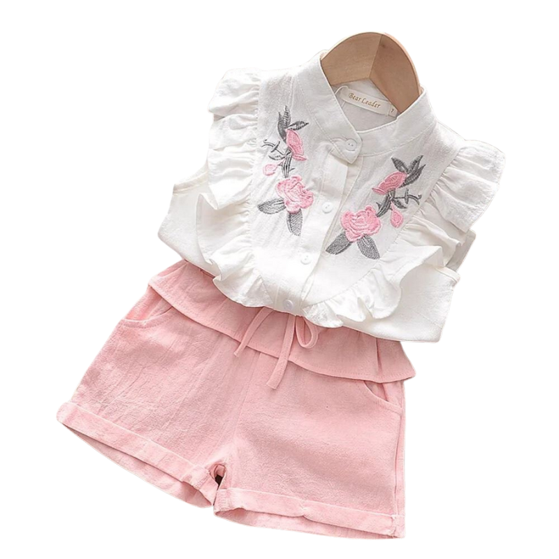 Ensemble Fille Brodé – Style Charmant pour les Filles de 3 à 7 Ans