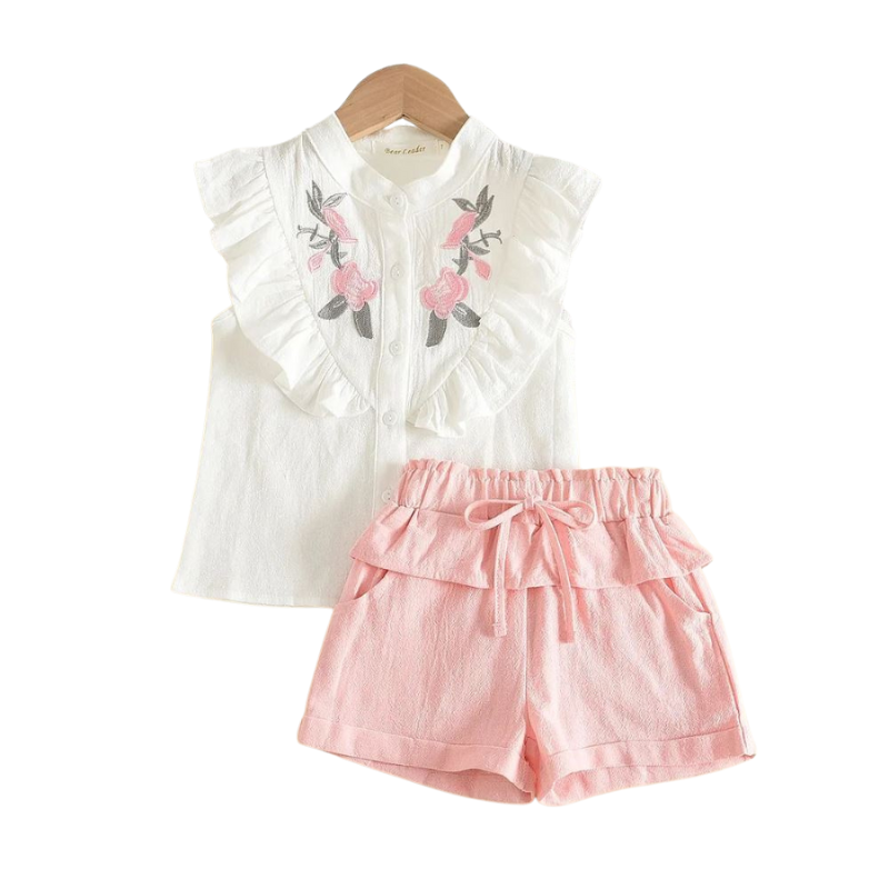 Ensemble Fille Brodé – Style Charmant pour les Filles de 3 à 7 Ans