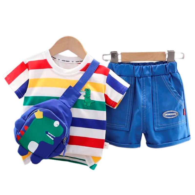 Ensemble Garçon Rayé avec Sac Dinosaure