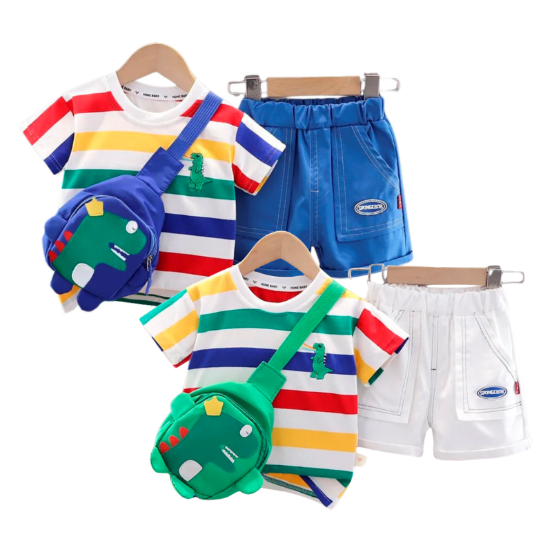 Ensemble Garçon Rayé avec Sac Dinosaure