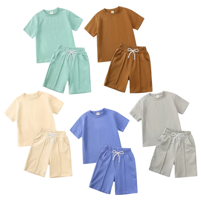 Ensemble T-shirt et Short Uni en Coton – Été
