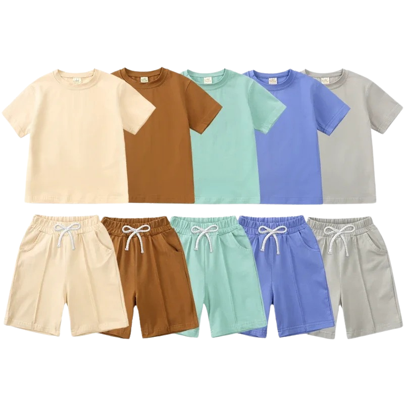Ensemble T-shirt et Short Uni en Coton – Été