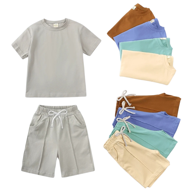 Ensemble T-shirt et Short Uni en Coton – Été