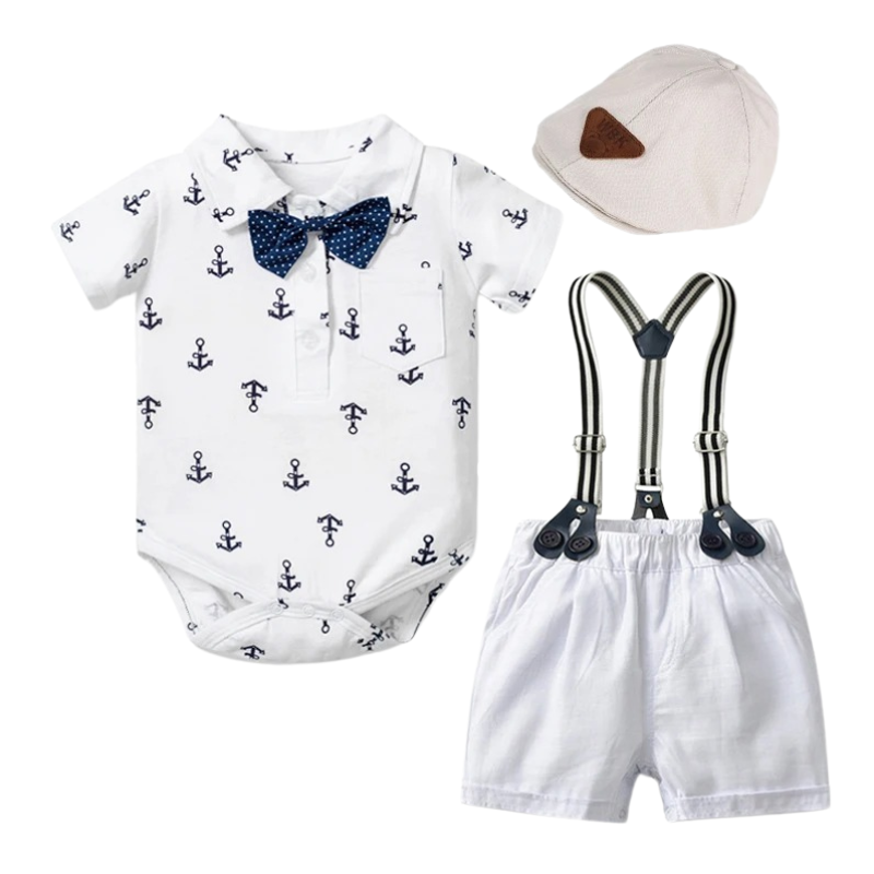 Ensemble Costume Bébé Garçon avec Bretelles, Nœud Papillon et Béret
