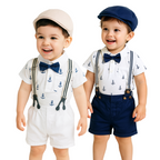 Ensemble Costume Bébé Garçon avec Bretelles, Nœud Papillon et Béret