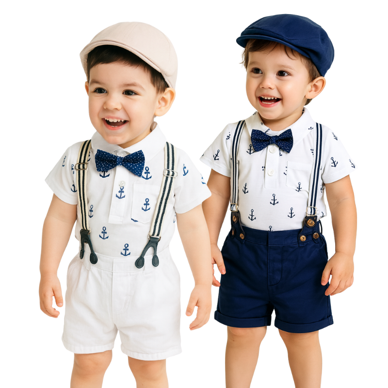 Ensemble Costume Bébé Garçon avec Bretelles, Nœud Papillon et Béret