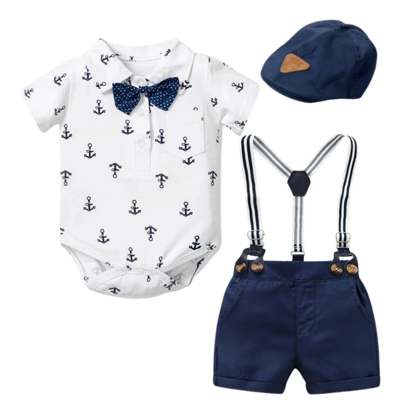 Ensemble Costume Bébé Garçon avec Bretelles, Nœud Papillon et Béret