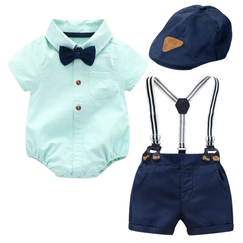 Ensemble Costume Bébé Garçon avec Bretelles, Nœud Papillon et Béret