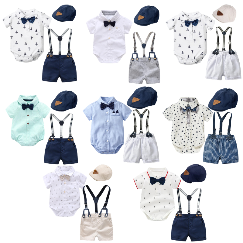 Ensemble Costume Bébé Garçon avec Bretelles, Nœud Papillon et Béret