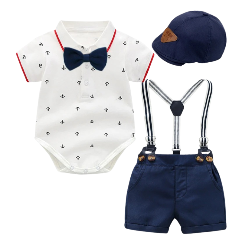 Ensemble Costume Bébé Garçon avec Bretelles, Nœud Papillon et Béret
