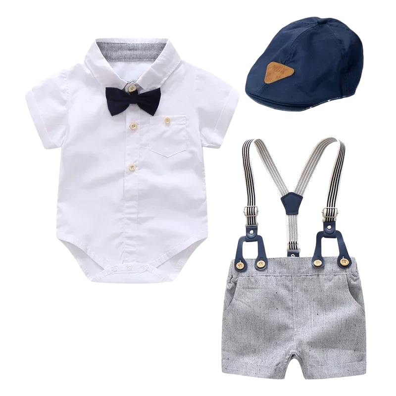 Ensemble Costume Bébé Garçon avec Bretelles, Nœud Papillon et Béret