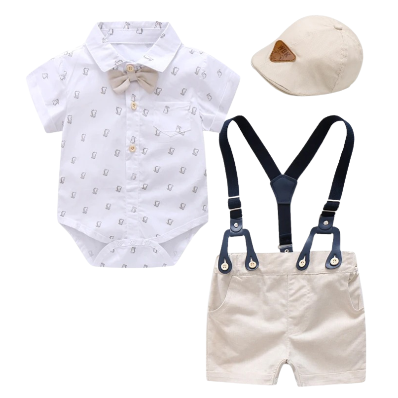 Ensemble Costume Bébé Garçon avec Bretelles, Nœud Papillon et Béret