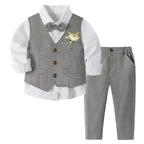 Ensemble Costume Garçon avec Gilet, Pantalon, Chemise et Nœud Papillon – Tenue de Cérémonie