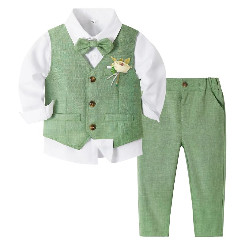 Ensemble Costume Garçon avec Gilet, Pantalon, Chemise et Nœud Papillon – Tenue de Cérémonie