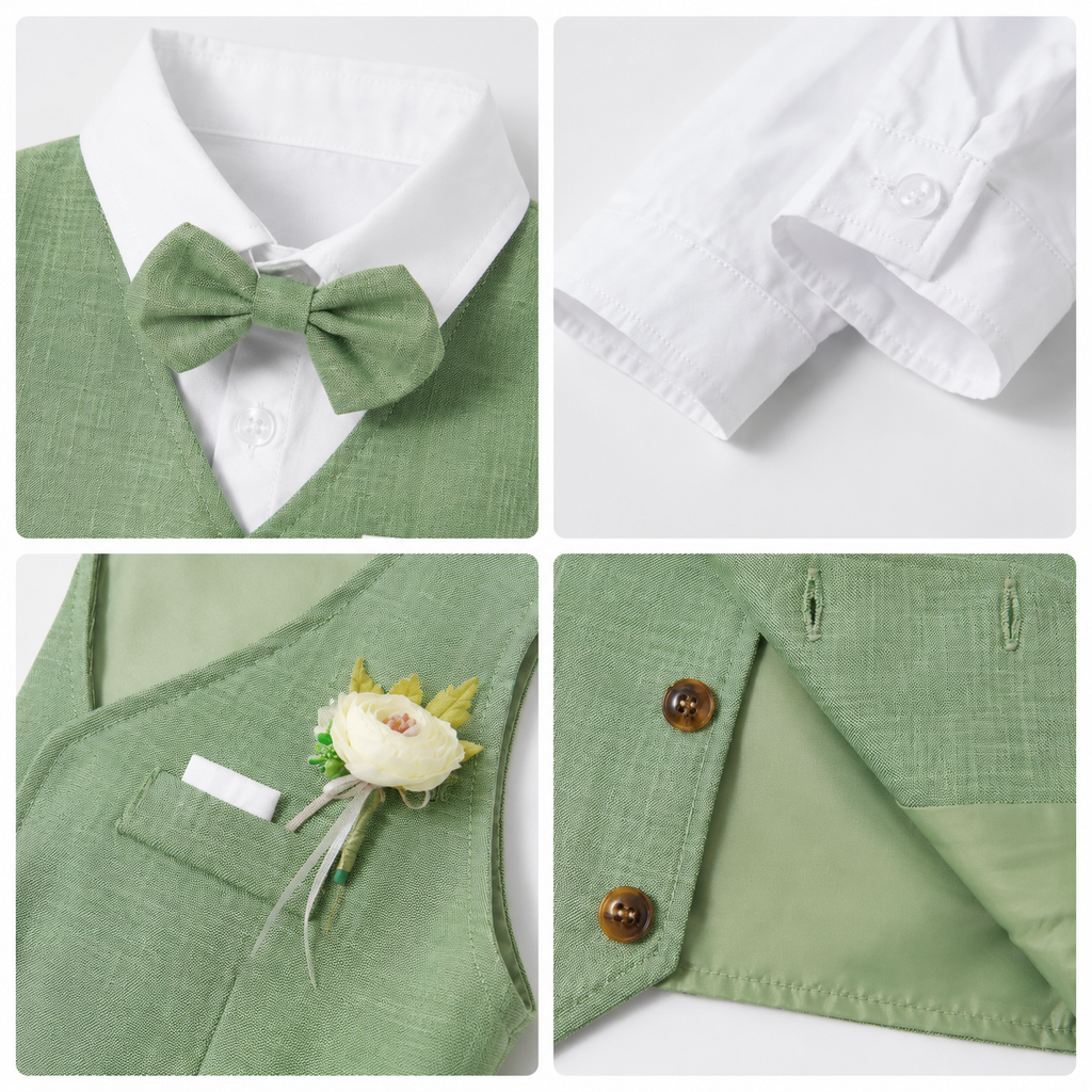 Ensemble Costume Garçon avec Gilet, Pantalon, Chemise et Nœud Papillon – Tenue de Cérémonie