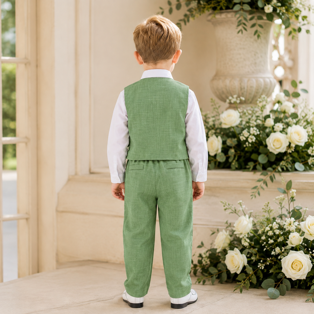 Ensemble Costume Garçon avec Gilet, Pantalon, Chemise et Nœud Papillon – Tenue de Cérémonie