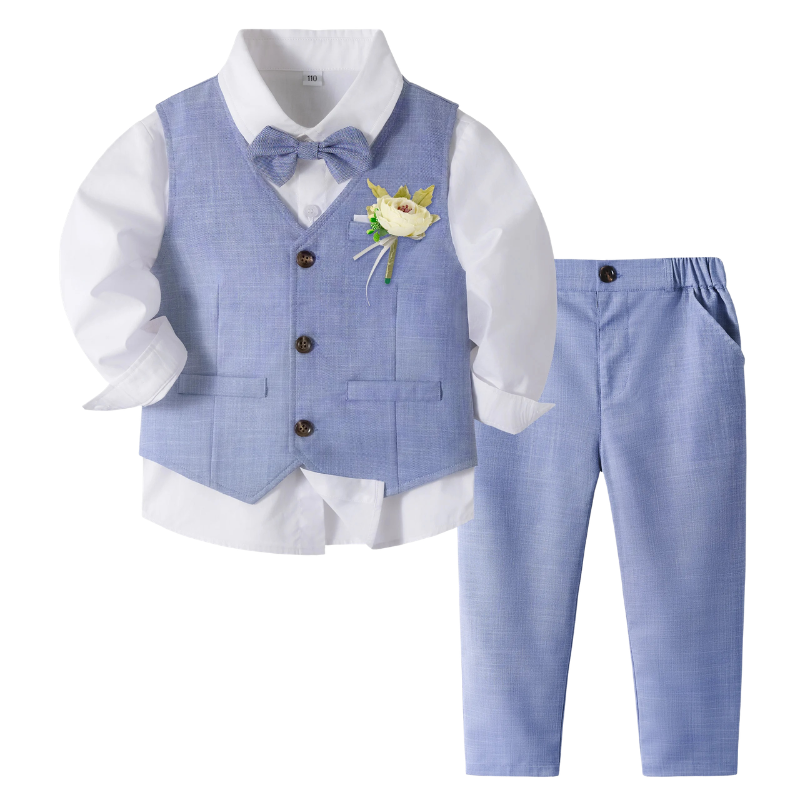 Ensemble Costume Garçon avec Gilet, Pantalon, Chemise et Nœud Papillon – Tenue de Cérémonie