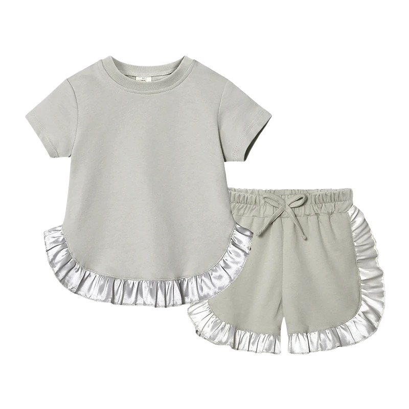 Ensemble Fille T-shirt et Short à Volants – 2 Pièces