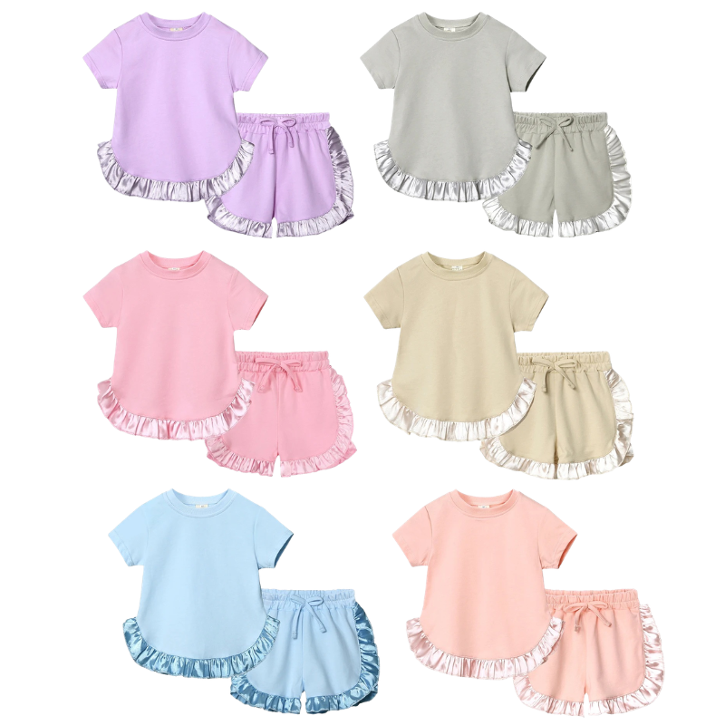 Ensemble Fille T-shirt et Short à Volants – 2 Pièces